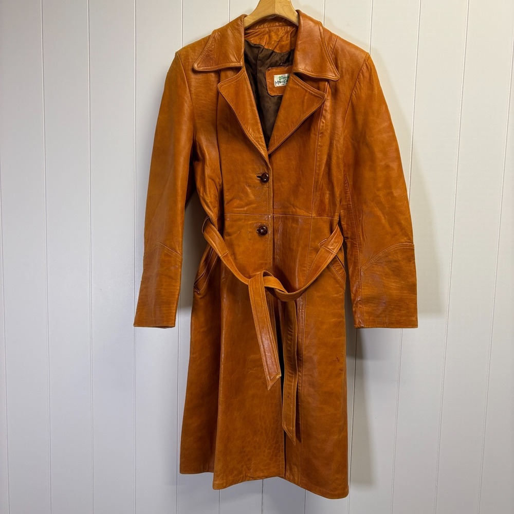 Women’s Tan Leather Trench Coat - Classic Belted Style